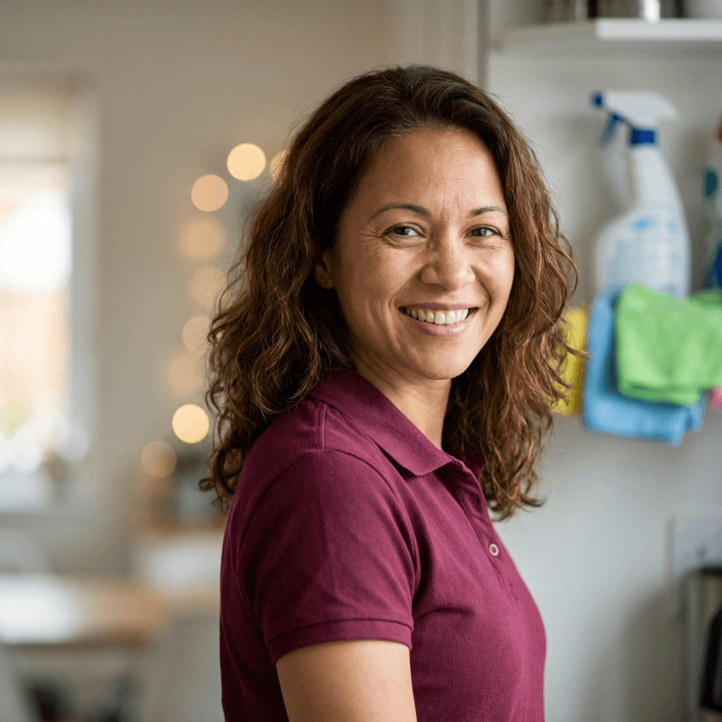 Barista carefully preparing a fresh coffee drink with a warm expression