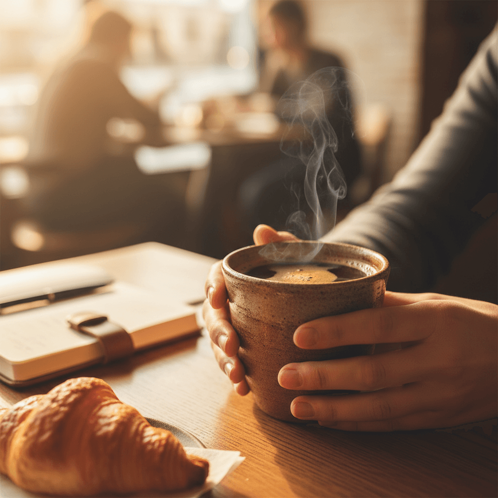 Friendly barista serving coffee at a cozy Toronto café counter
