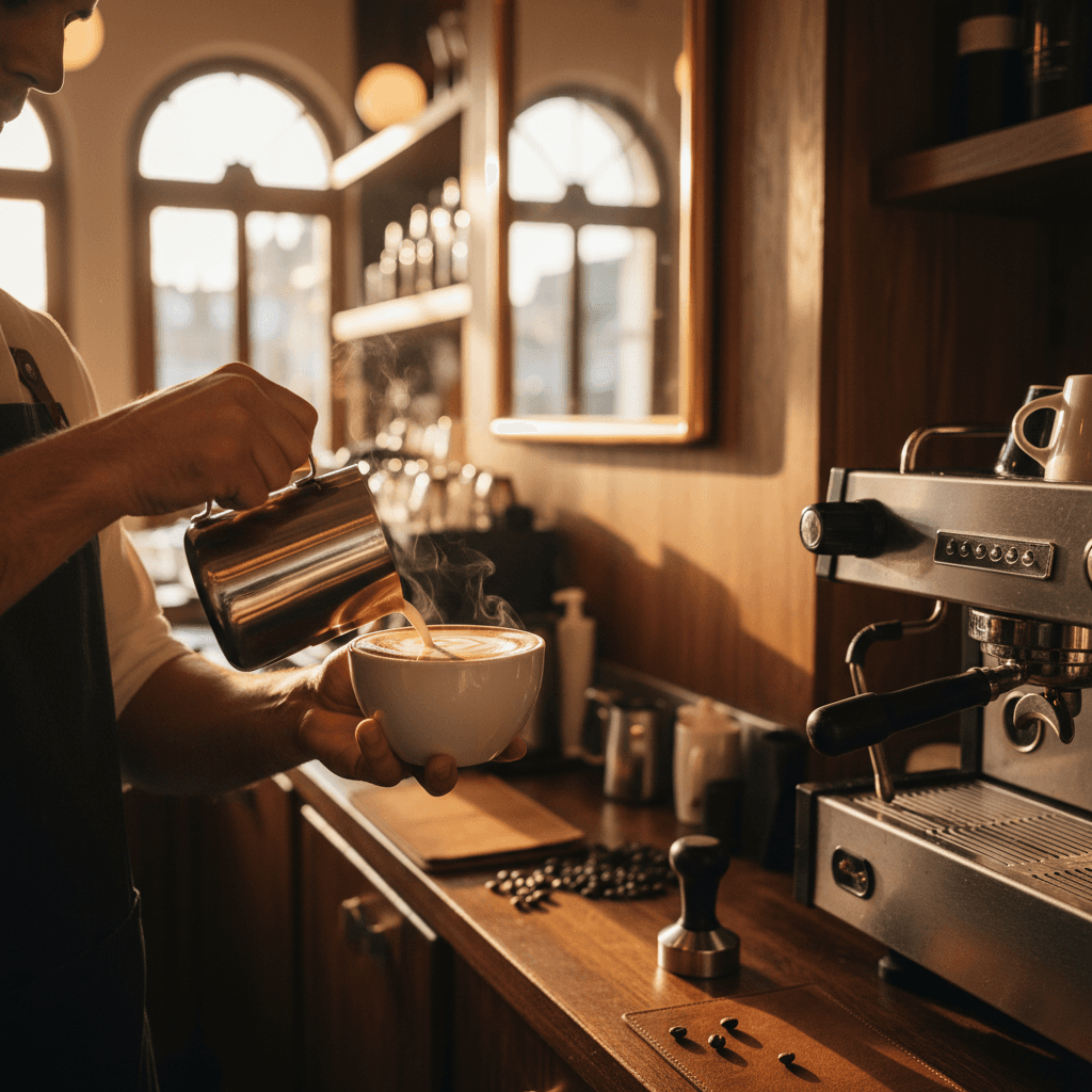 Barista handing an espresso to a customer