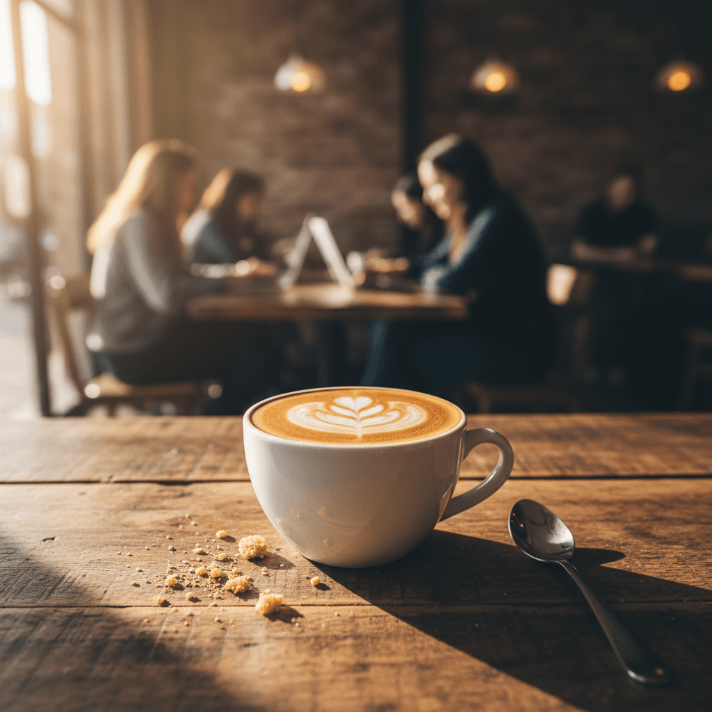 Cortado and flat white with latte art on a wooden table