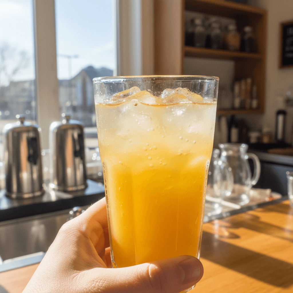 Iced specialty drink in a tall glass