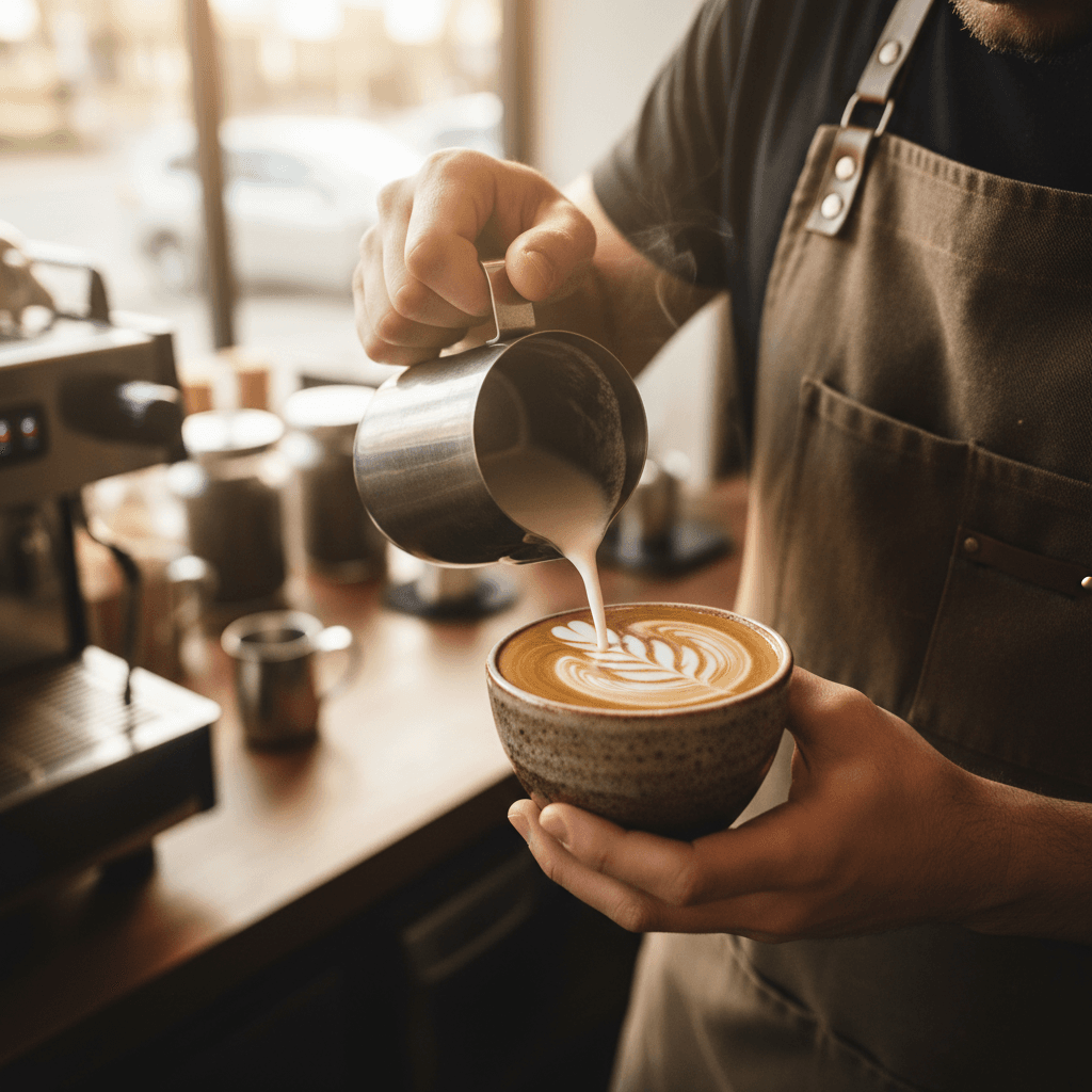 Americano in a glass mug with steam rising